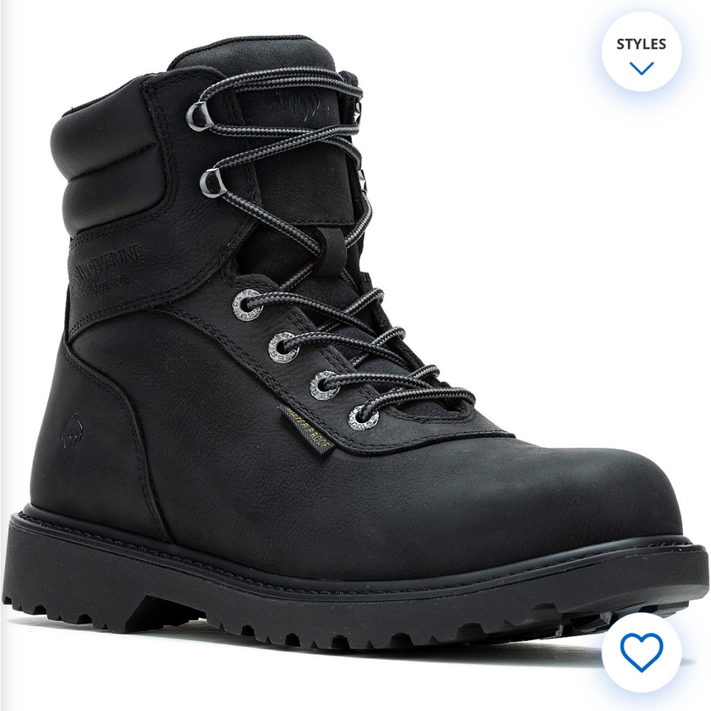 Wolverine Black Steel Toe Leather Waterproof Work Boots